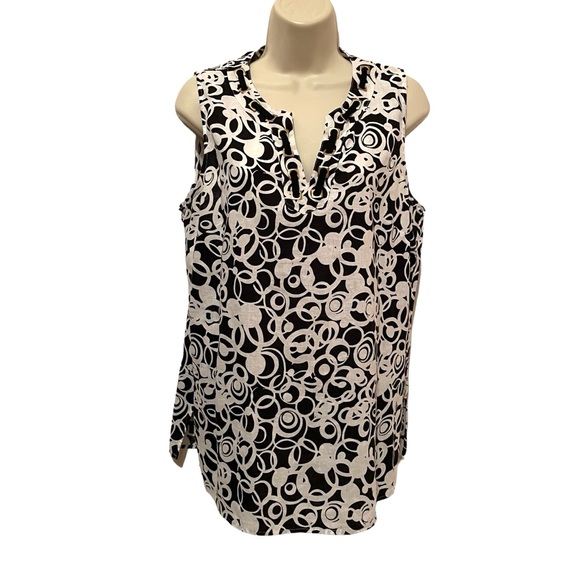St Tropez West Tops - St TROPEZ West ~Women’s Linen Blend Tank Top Black and White Print Size Large